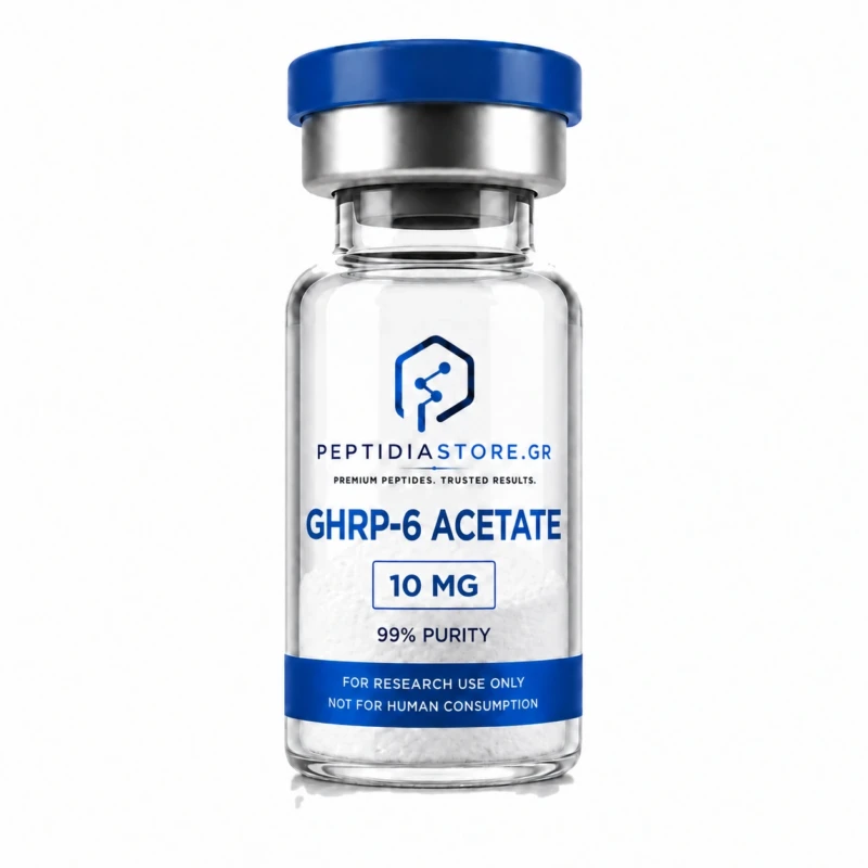 GHRP-6 ερευνητικό πεπτίδιο GHRP-6 Ελλάδα: ερευνητικό εξαπεπτίδιο σε 5mg και 10mg. Δείτε τιμή, τεχνικά στοιχεία, προφίλ GHS-R/ghrelin receptor και διαθέσιμα COA.